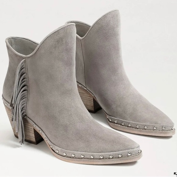 Sam Edelman Willie Pointed Toe Western Block Heel Womens Fringe Ankle Bootie - Picture 4 of 8